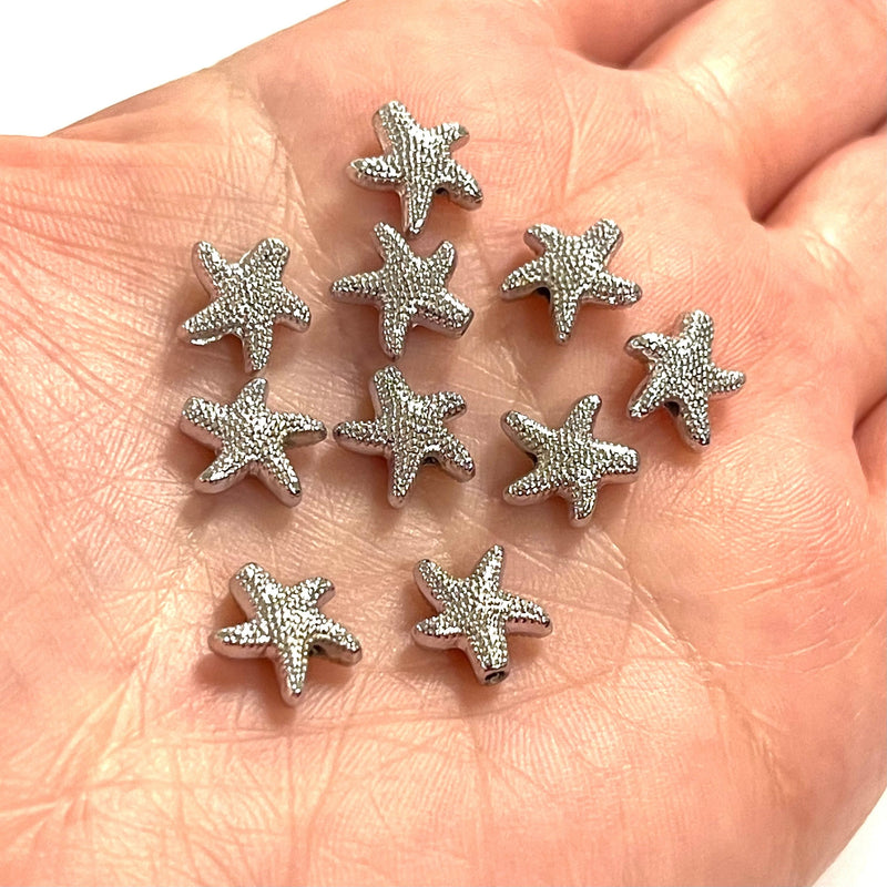 Rhodium Plated Starfish Spacer Charms, 10 pcs in a pack
