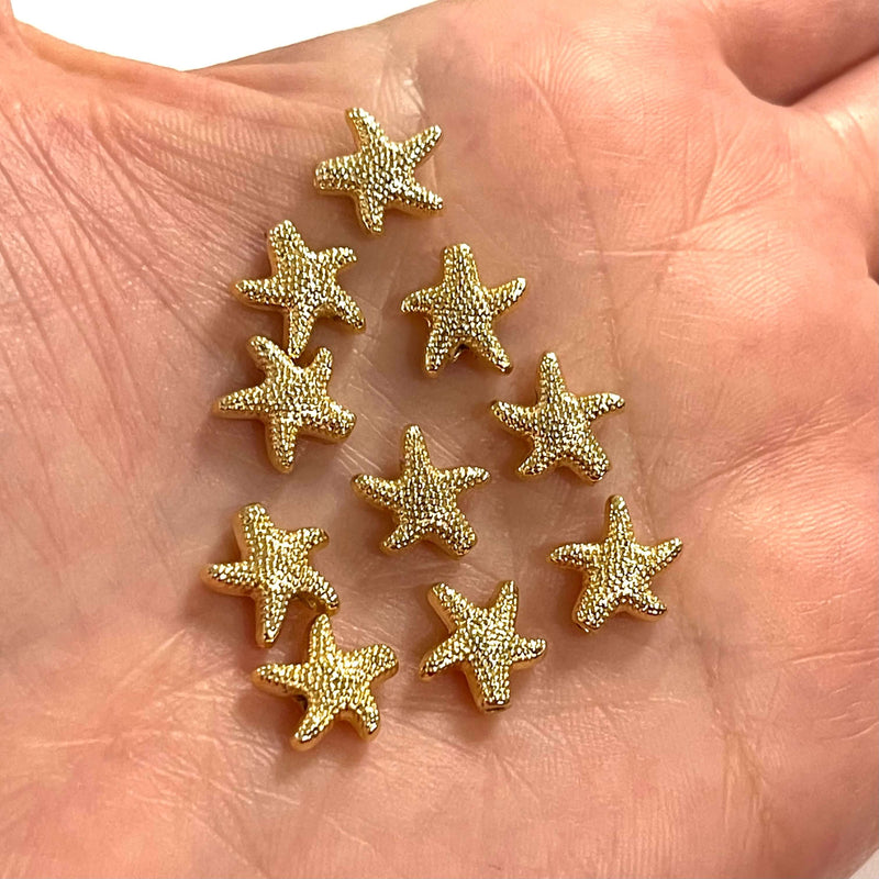 24Kt Gold Plated Starfish Spacer Charms, 10 pcs in a pack