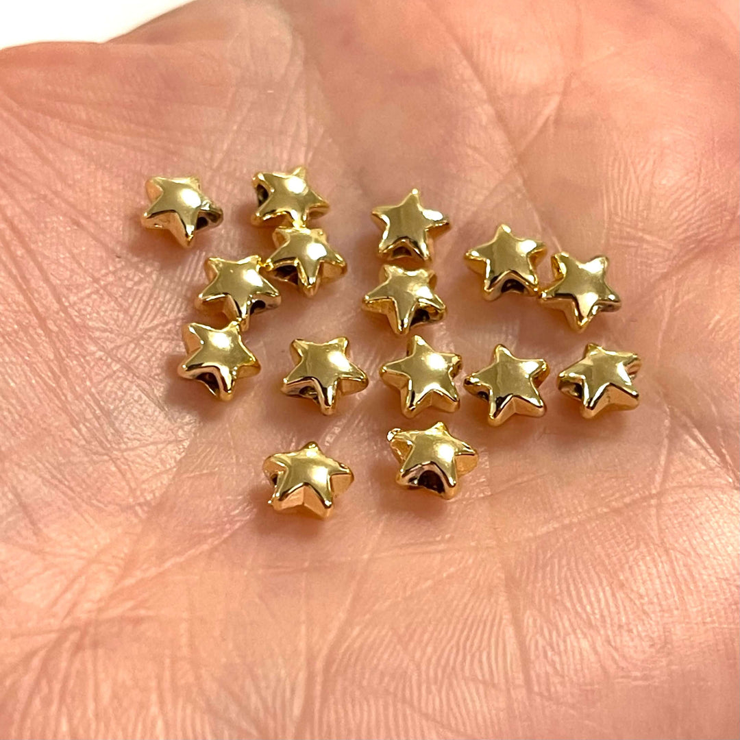 24Kt Gold Plated Star Spacer Charms, 6mm Gold Star Charms, 10 pcs in a pack