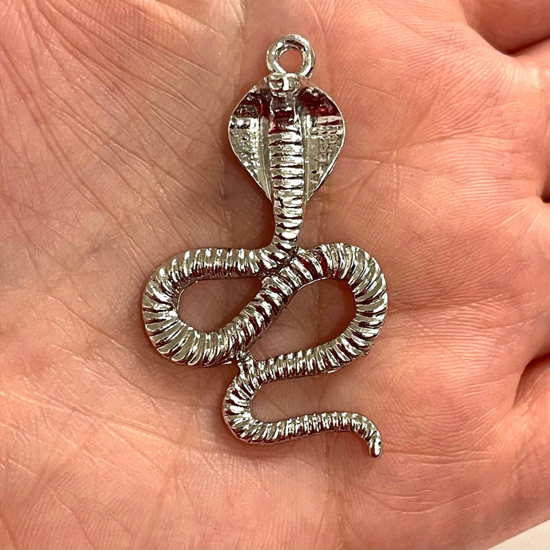 Rhodium Plated Brass Cobra Pendants, 2 pcs is a pack