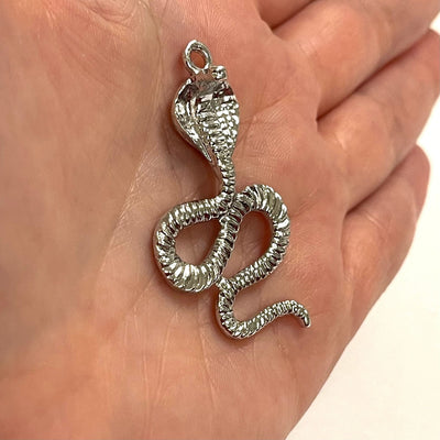 Rhodium Plated Brass Cobra Pendants, 2 pcs is a pack