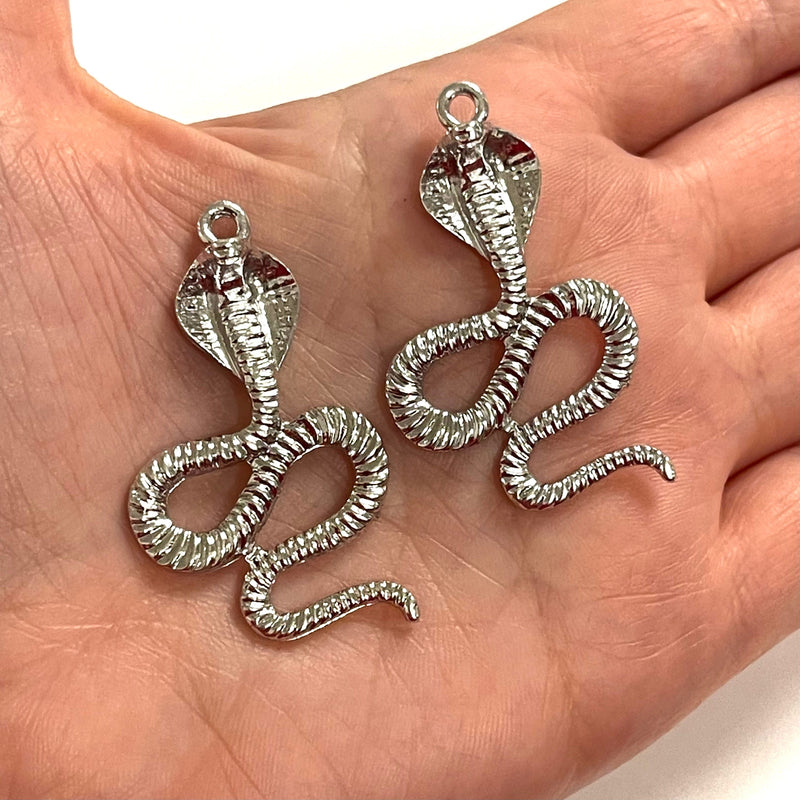 Rhodium Plated Brass Cobra Pendants, 2 pcs is a pack