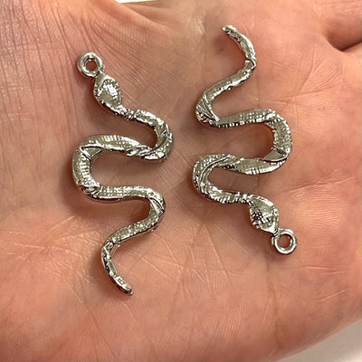 Silver Plated Brass Snake Pendants, 51mm, 2 Pcs in a pack