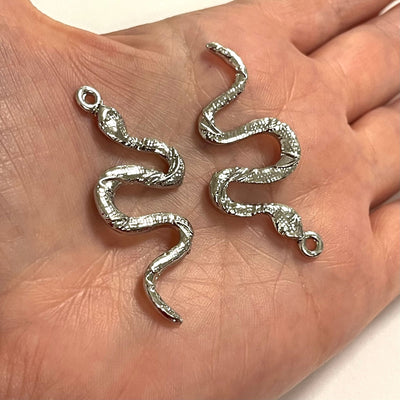 Silver Plated Brass Snake Pendants, 51mm, 2 Pcs in a pack