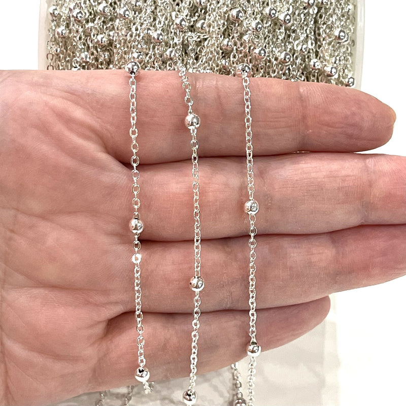 Silver Plated Cable Chain With Balls, Silver Plated Soldered Chain