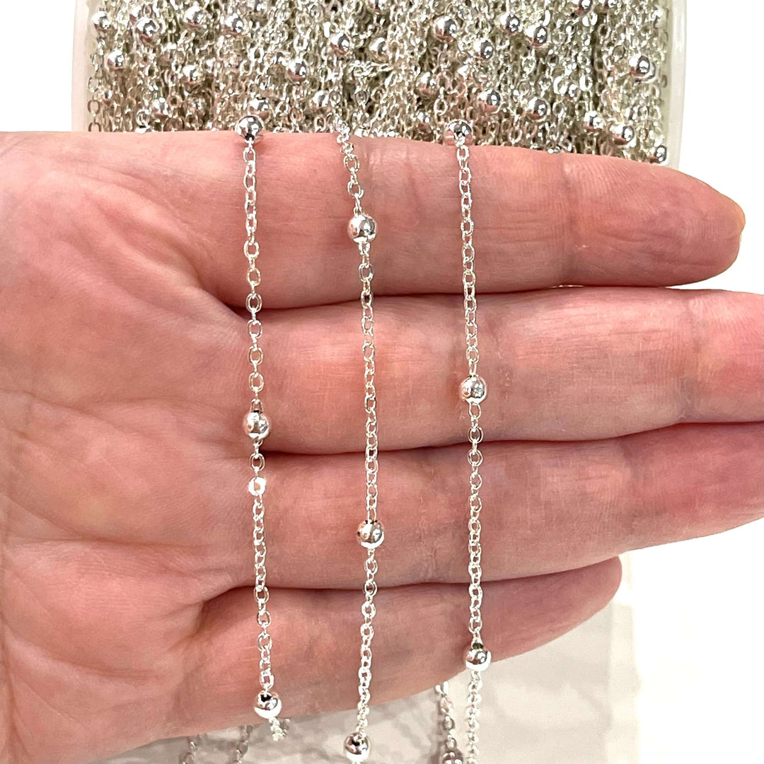 16.5 Foot, 5 Meters Bulk Silver Plated Cable Chain With Balls, Silver Plated Soldered Chain