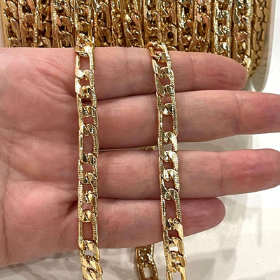 24Kt Gold Plated 7mm Open Ring Figaro Chain, 7mm Gold Figaro Chain£10