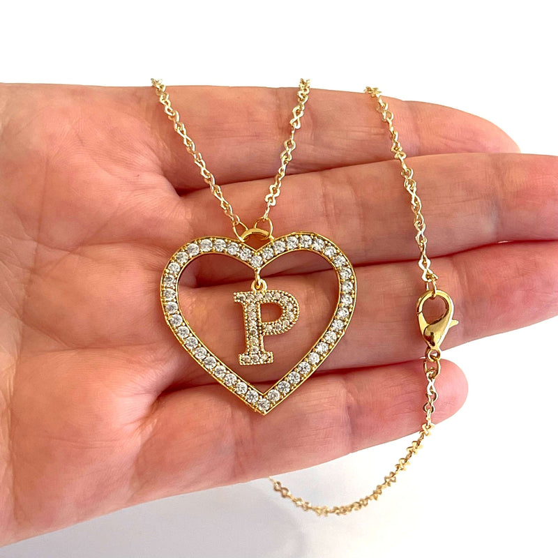 24Kt Gold Plated High Quality CZ Micro Pave Heart Pendant with Open Hole