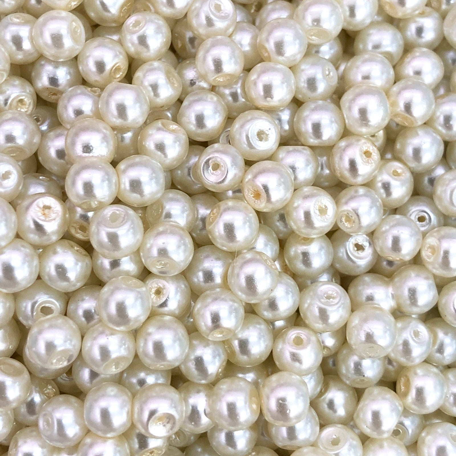 Glass Pearl Beads 6mm, 100Gr Pack Approx 350 Beads Ivory Color, Ivory Glass Pearl