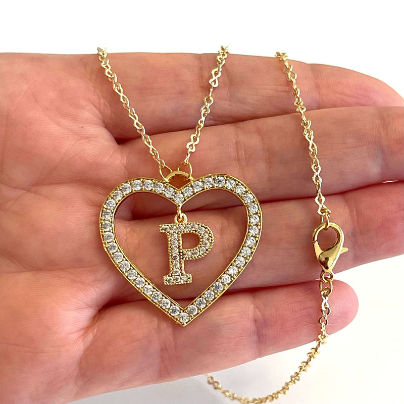 24Kt Gold Plated High Quality CZ Micro Pave Heart Pendant with Open Hole