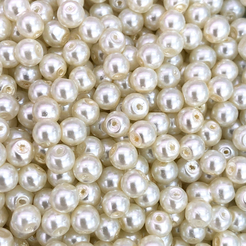 Perles de verre 4 mm, 100 gr, environ 920 perles, couleur ivoire, perle de verre ivoire