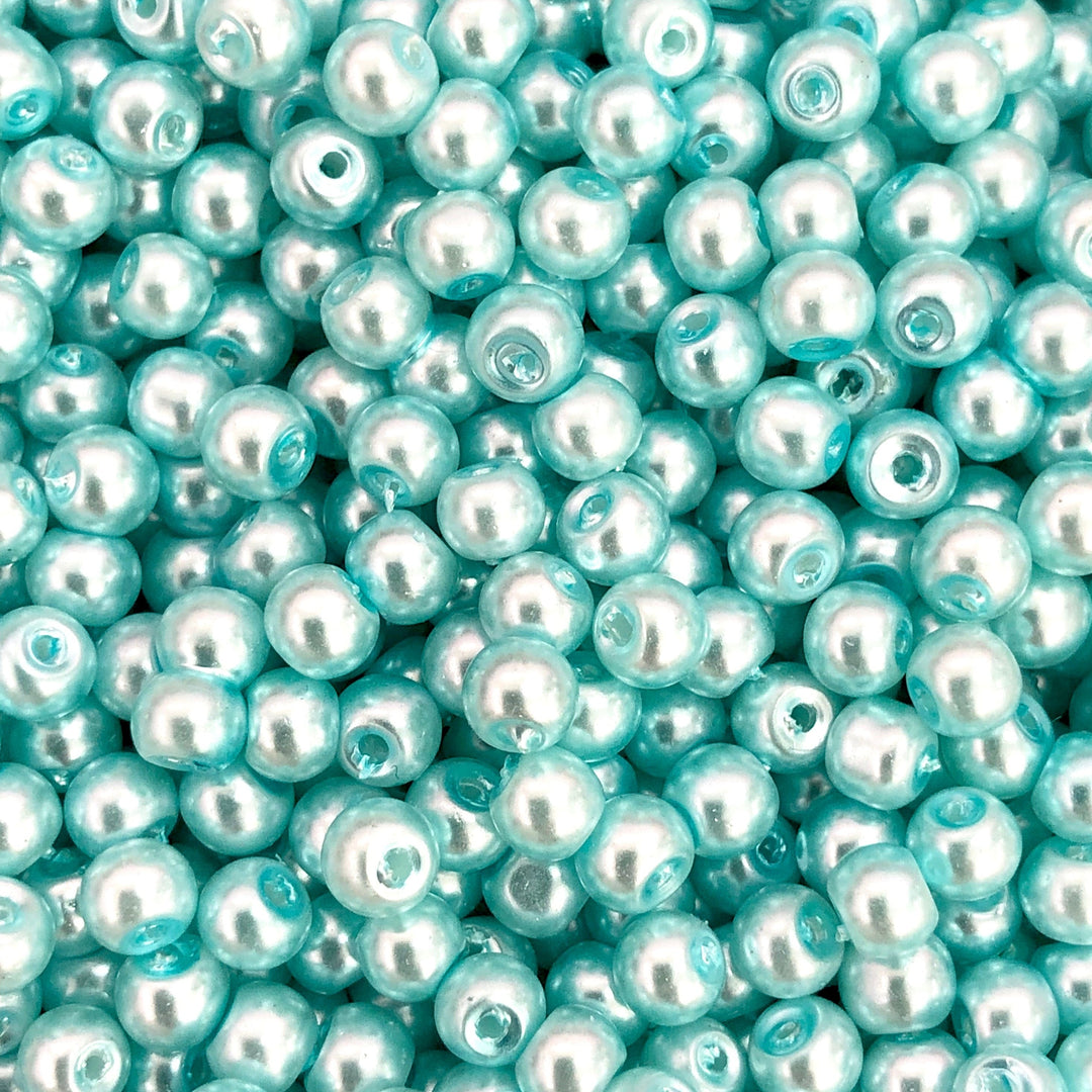 Glass Pearl Beads 3mm, 100 gr ,Approx 2200 Beads, Light Aqua Color, Light Aqua Glass Pearl