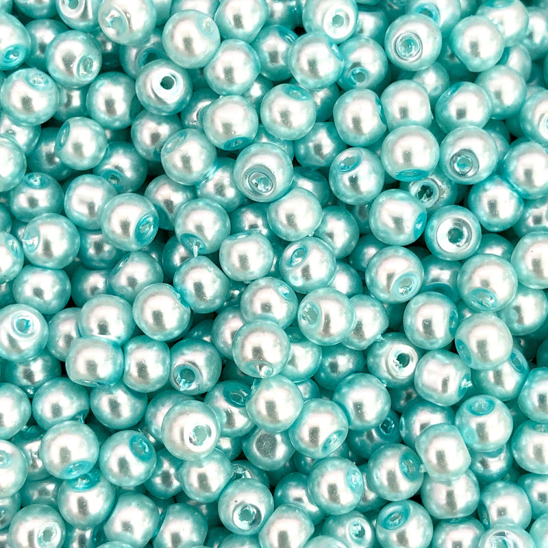 Glass Pearl Beads  3mm, 100 gr ,Approx 2200 Beads, Light Aqua Color, Light Aqua Glass Pearl