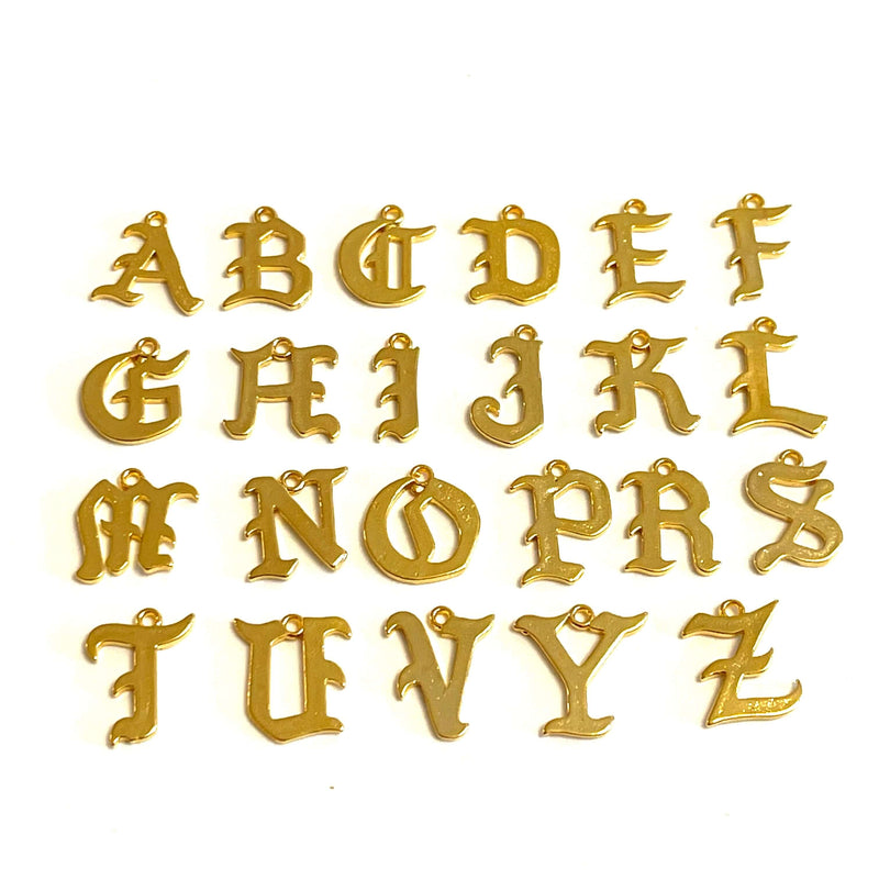 Breloques initiales plaquées or 24 carats