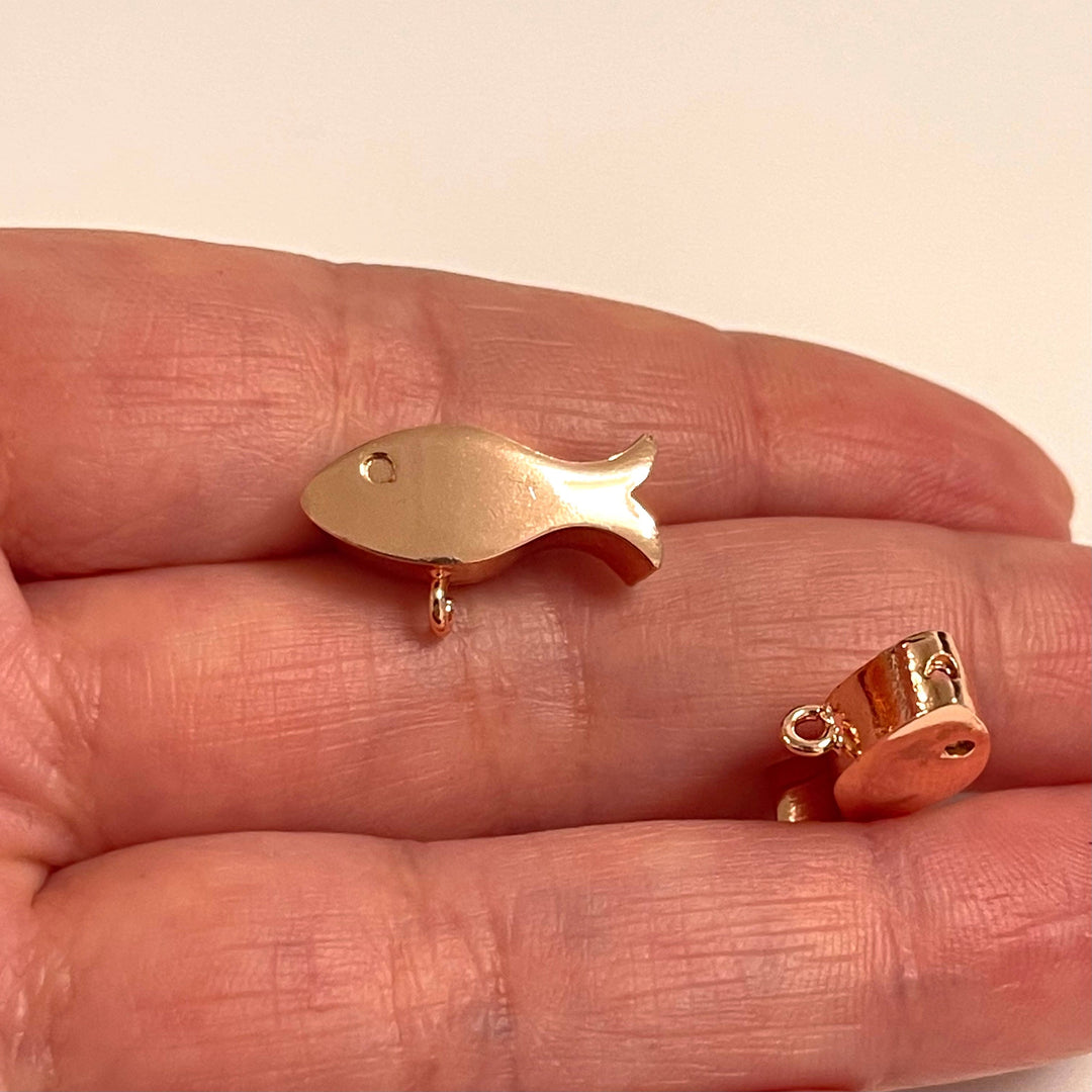 Rose Gold Plated Fish Spacer Charms With Open Loop, 2 pcs in a pack