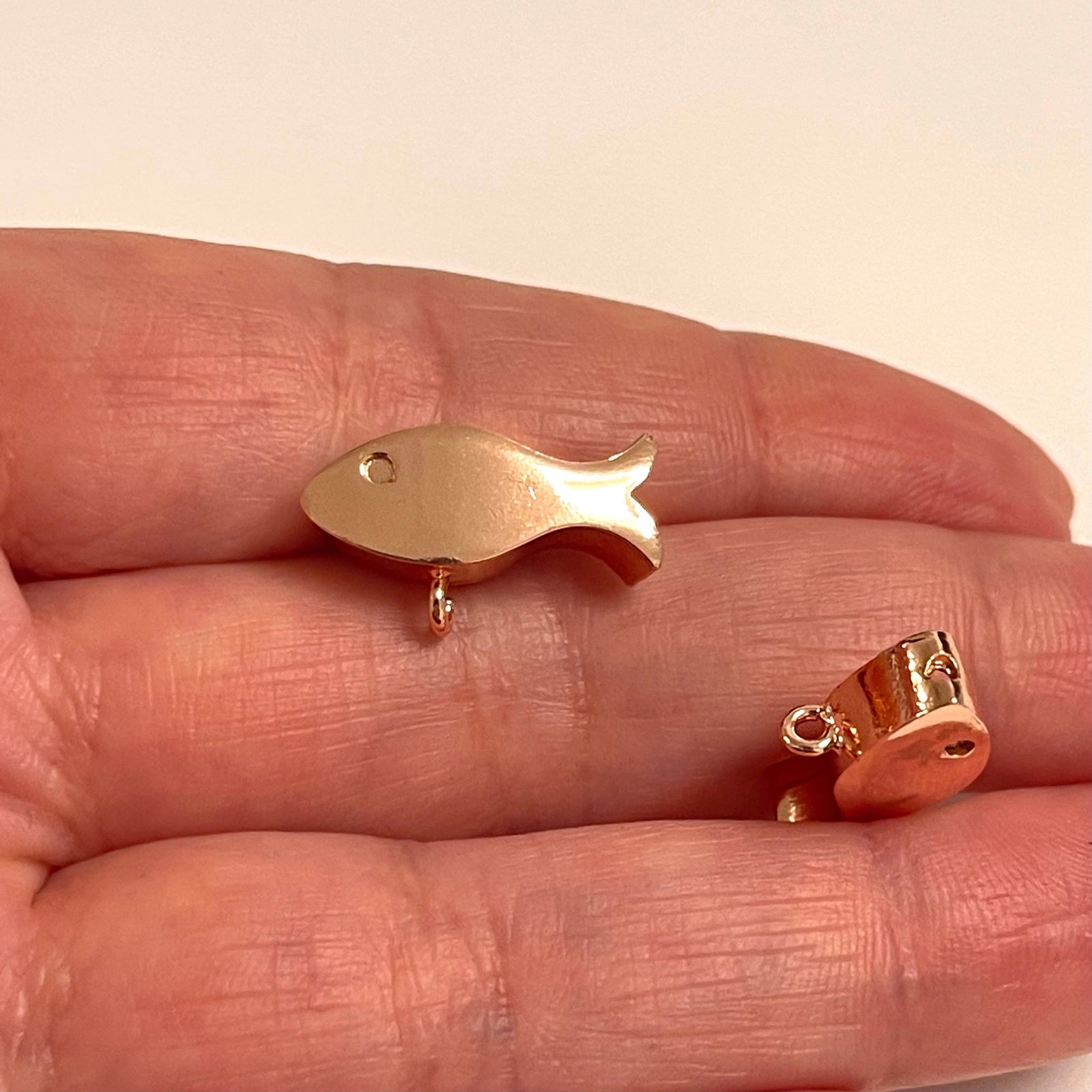 Rose Gold Plated Fish Spacer Charms With Open Loop, 2 pcs in a pack