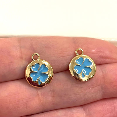 24Kt Gold Plated Brass Blue Enamelled Clover Charms, 2 pcs in a pack£1.5