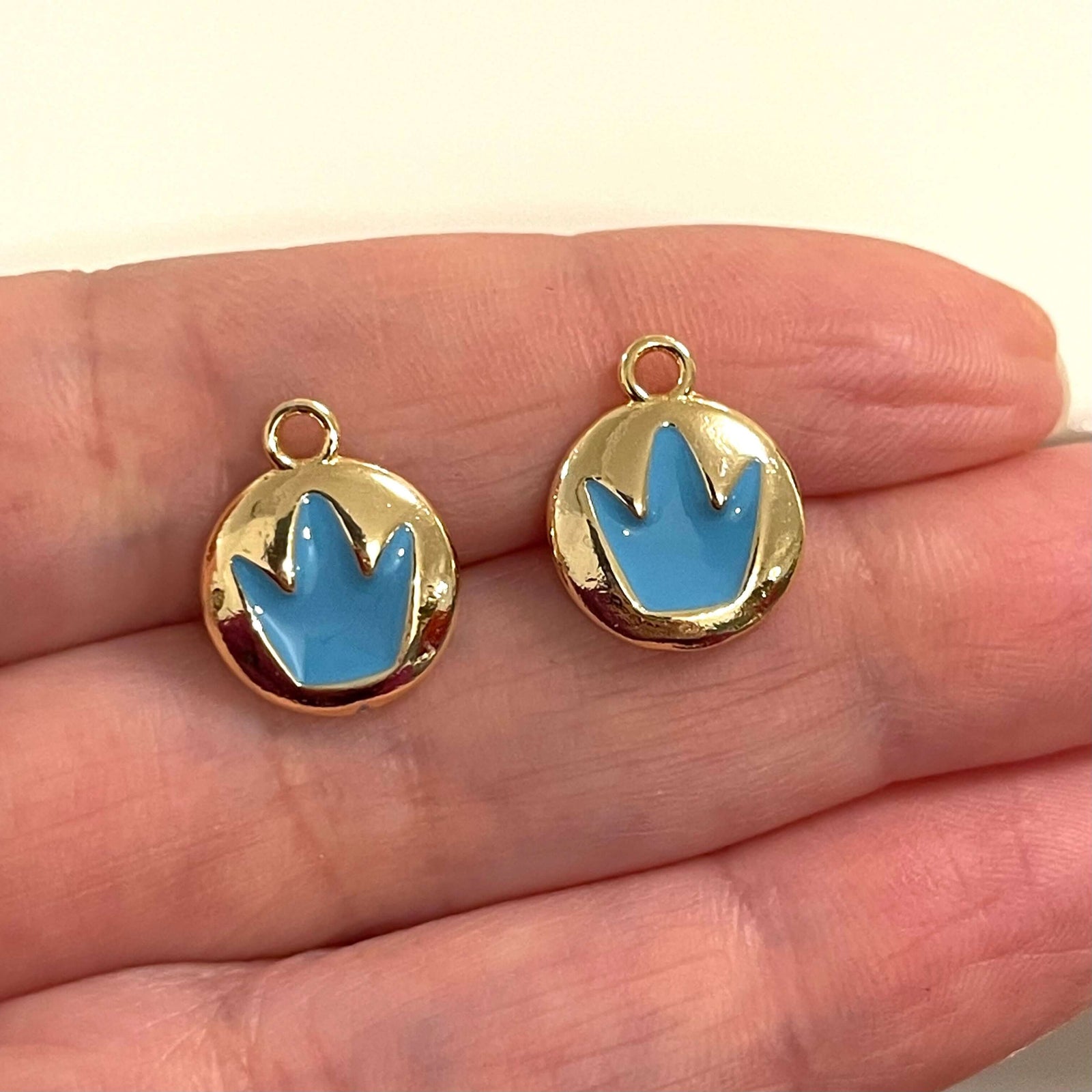 24Kt Gold Plated Brass Blue Enamelled Crown Charms, 2 pcs in a pack