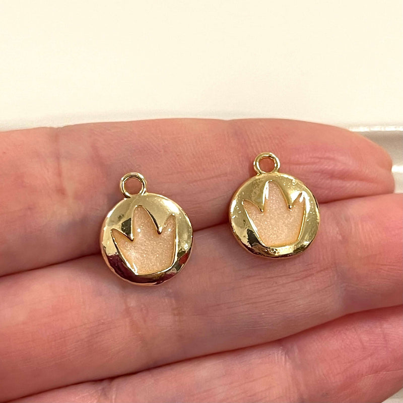 24Kt Gold Plated Brass Ivory Enamelled Crown Charms, 2 pcs in a pack