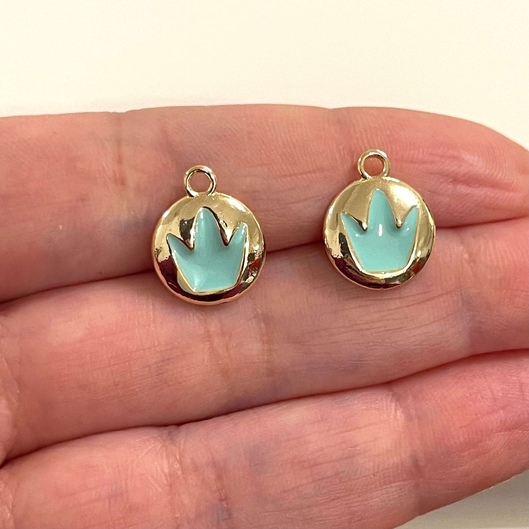 24Kt Gold Plated Brass Mint Enamelled Crown Charms, 2 pcs in a pack