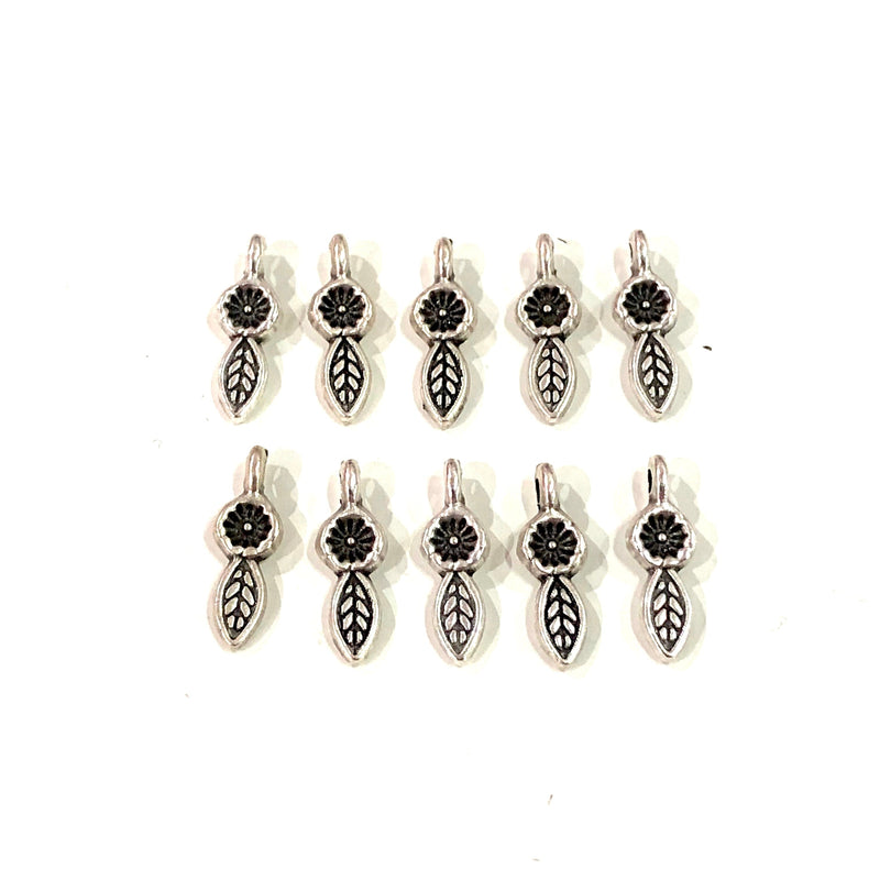 Antique Silver Plated 14mm Brass Leaf Charms,  20 pcs in a pack