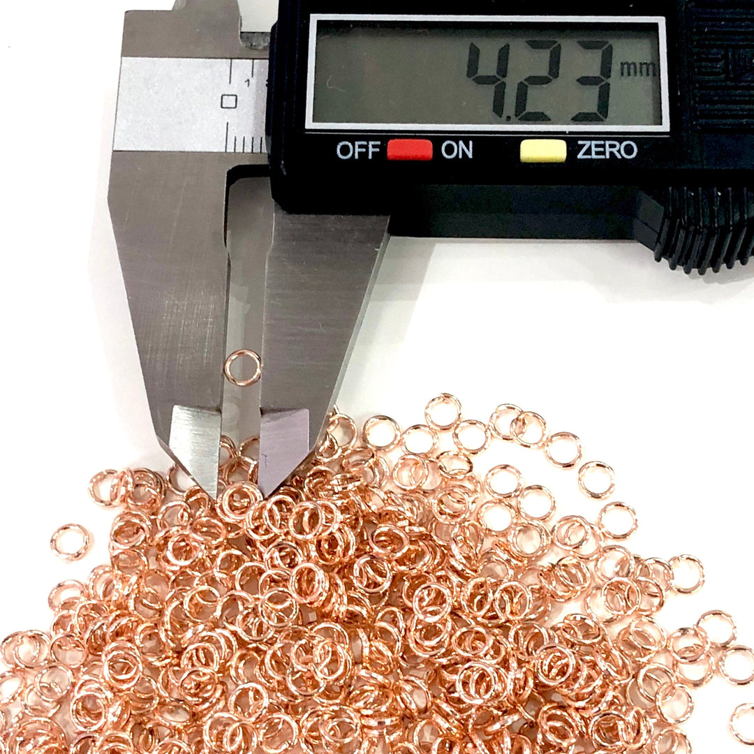 Rose Gold Plated Jump Rings, 4mm, Tarnish Resistant Rose Gold Plated Open Jump Rings