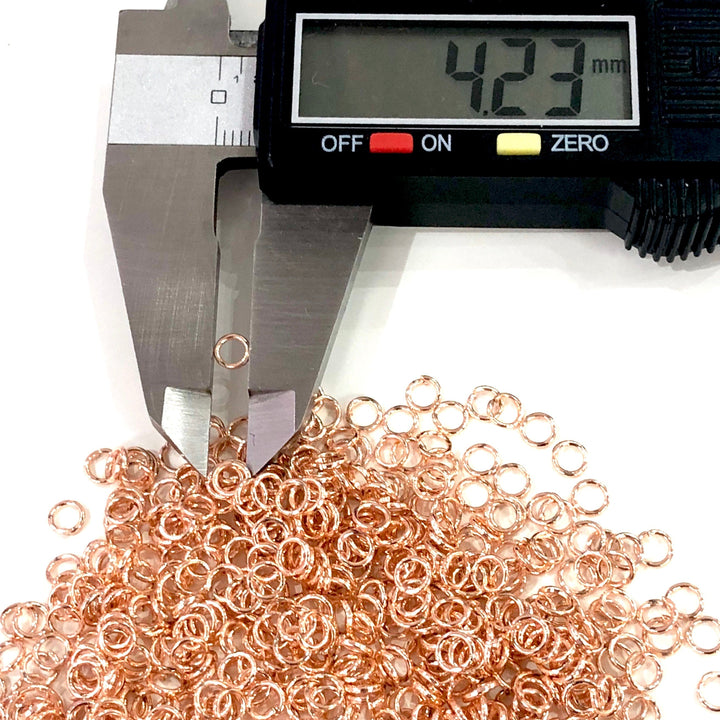 Rose Gold Plated Jump Rings, 4mm, Tarnish Resistant Rose Gold Plated Open Jump Rings
