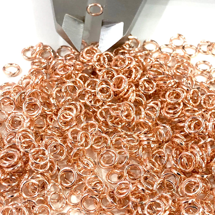 Rose Gold Plated Jump Rings, 4mm, Tarnish Resistant Rose Gold Plated Open Jump Rings