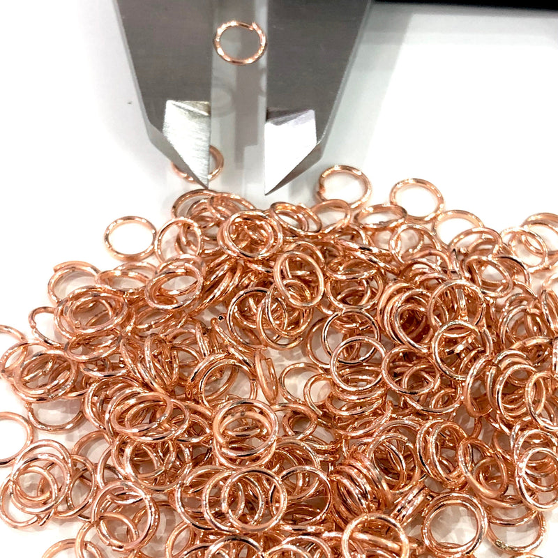 Rose Gold Plated Jump Rings, 6mm, Tarnish Resistant Rose Gold Plated Open Jump Rings