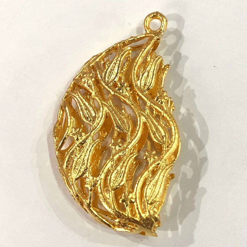 24Kt Matte Gold Plated Large Brass Pendant, Cabochon Base, 47mm
