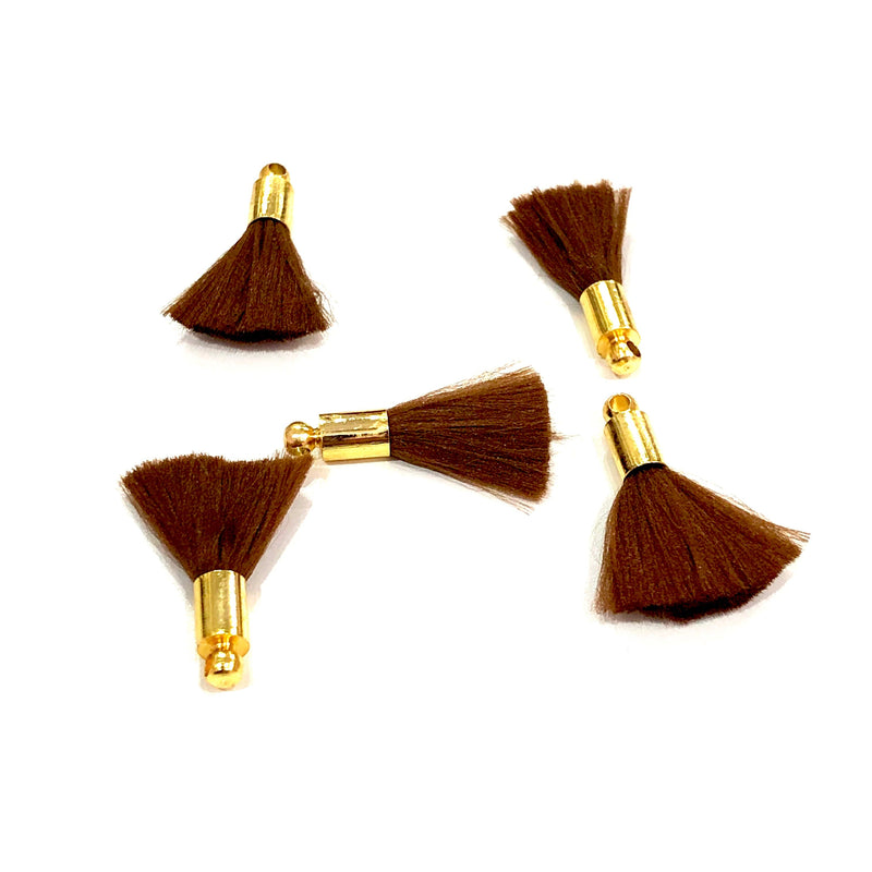 Brown Mini Silk Tassels with 24k Gold Plated Caps, 5 Tassels in a pack