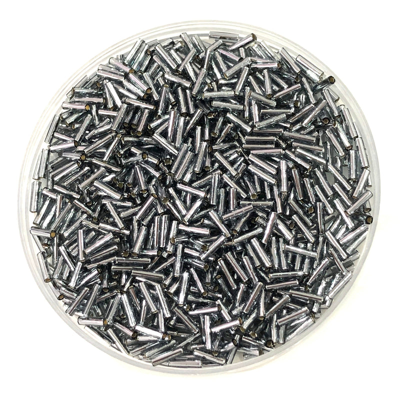 Miyuki Bugles size 6mm 0021 Silver Lined Grey 10 grams.