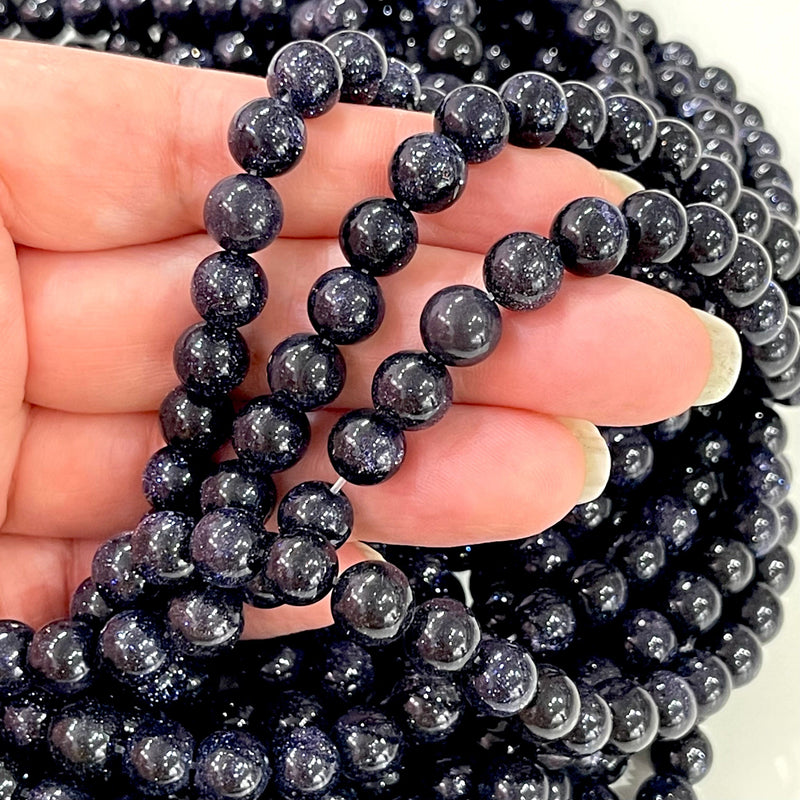 Perles de grès 8 mm rondes, Blue Goldstone rondes 8 mm, perles de pierres précieuses, pierres précieuses naturelles