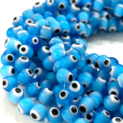 Evil Eye Beads, Strand of 48, Round Glass, 8mm Glass Beads,  Lampwork Glass, Evil Eye Jewelry, Lampwork Beads, UK Beading Supply
