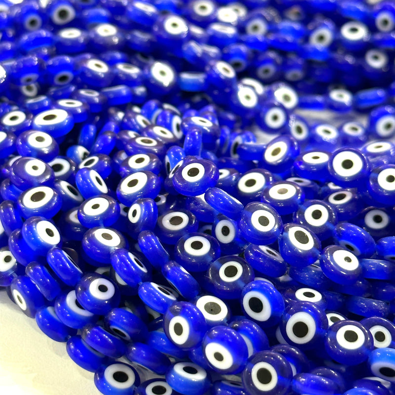 Evil Eye Beads, Strang von 48, flach rund, 8 mm Glasperlen, Lampwork Glas, Evil Eye Schmuck, Lampwork Perlen, UK Beading Supply