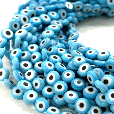 Evil Eye Beads, Strand of 48, Flat Round, 8mm Glass Beads,  Lampwork Glass, Evil Eye Jewelry, Lampwork Beads, UK Beading Supply