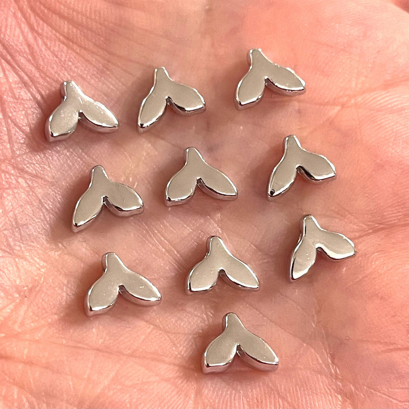 Rhodium Plated Whale Tail Spacer Charms, 10 pcs in a pack
