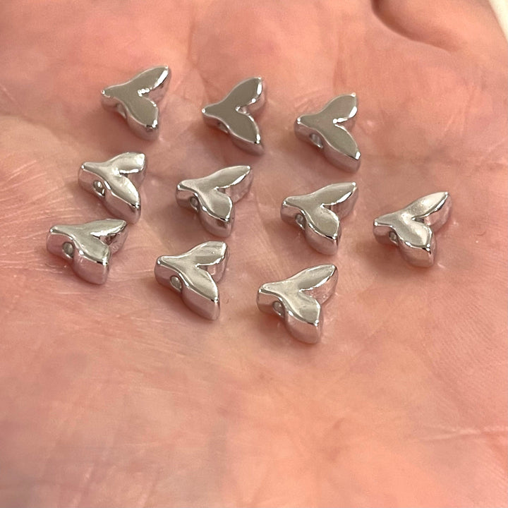 Rhodium Plated Whale Tail Spacer Charms, 10 pcs in a pack