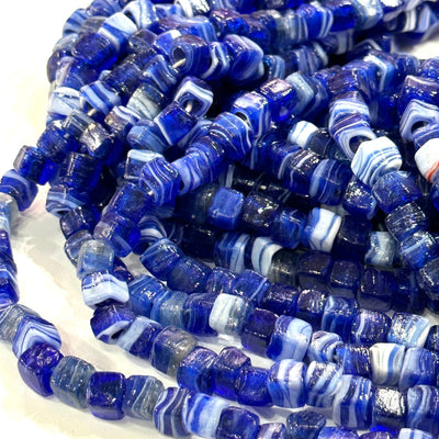 Traditional Turkish Artisan Handmade Cube Glass Beads, Large Hole Glass Beads, 25 Beads in a pack