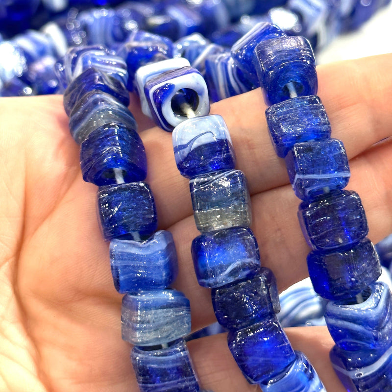 Traditional Turkish Artisan Handmade Cube Glass Beads, Large Hole Glass Beads, 25 Beads in a pack
