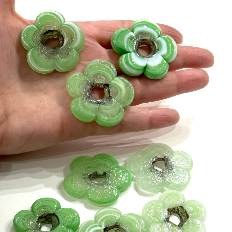 Artisan Handmade Chunky Marbled Glass Flower Beads, Size Between 35 - 40mm, 5 pcs in a pack