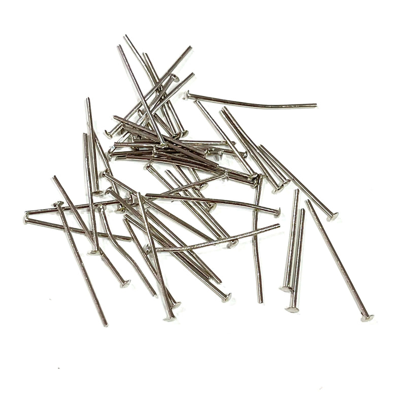 25mm Rhodium Plated Brass Head pins, 0.7mm by 25mm Rhodium Head Pins