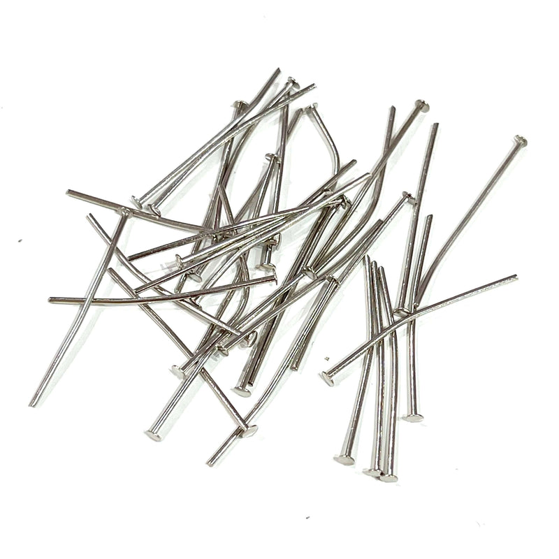 30mm Rhodium Plated Brass Head pins, 0.7mm by 30mm Rhodium Head Pins