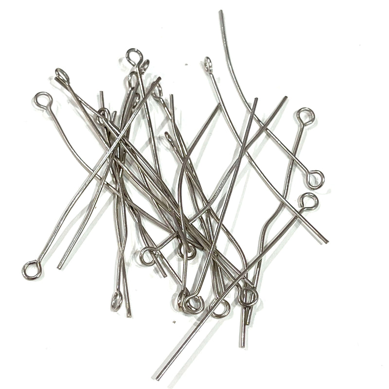 50mm Rhodium Plated Brass Eye pins, 0.7mm by 50mm, Rhodium Eye Pins 50mm