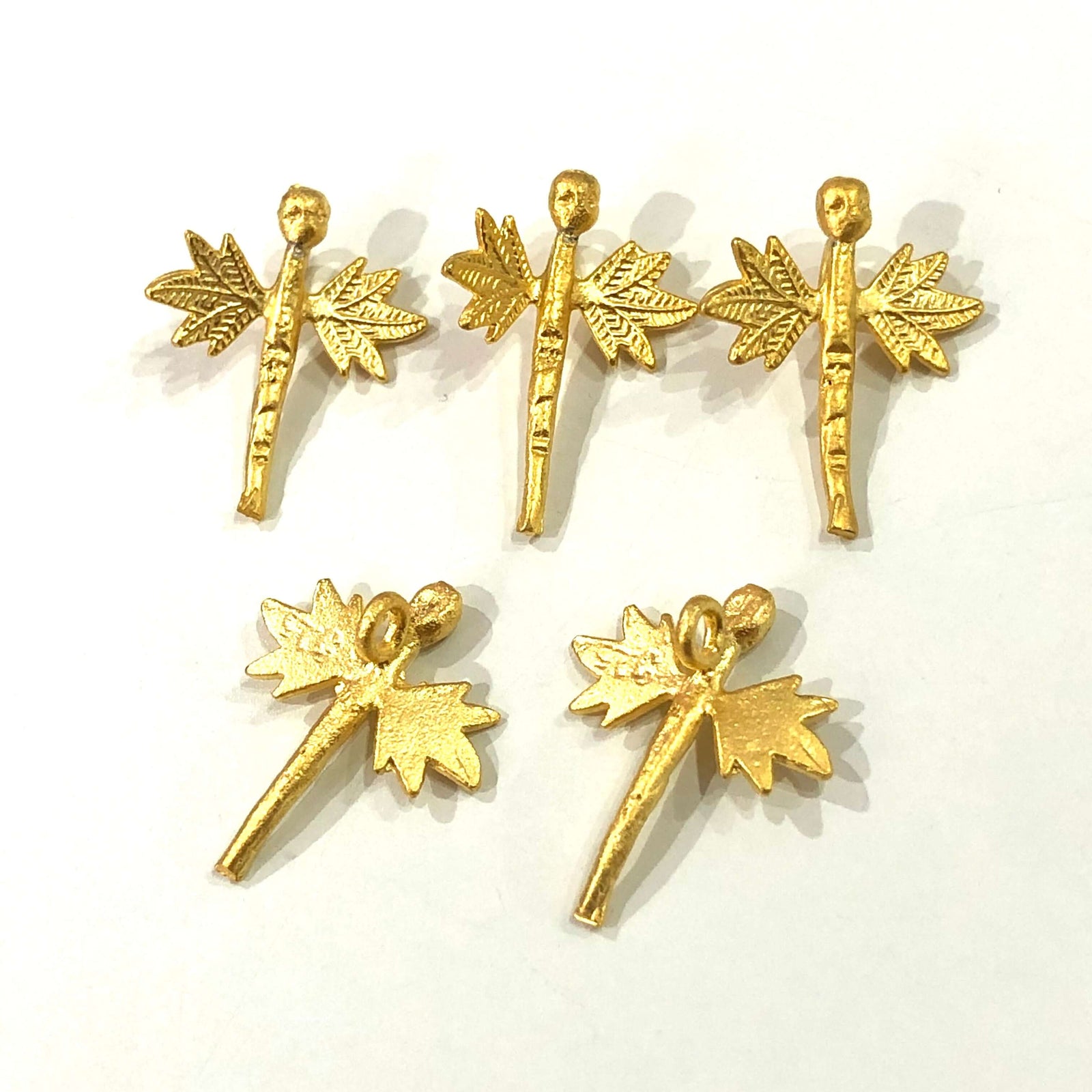 24Kt Matte Gold Plated 21mm Brass Dragonfly Charms, 5 pcs in a pack