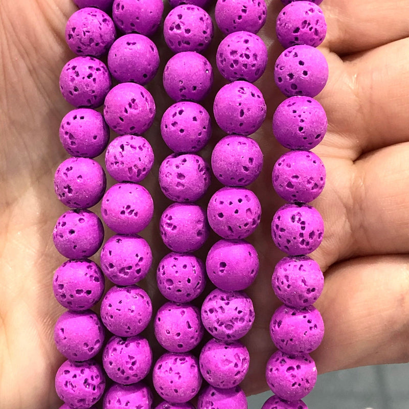 Perles de lave naturelles 10 mm rondes, 40 perles par brin, perles de lave violettes, perles de lave volcanique,