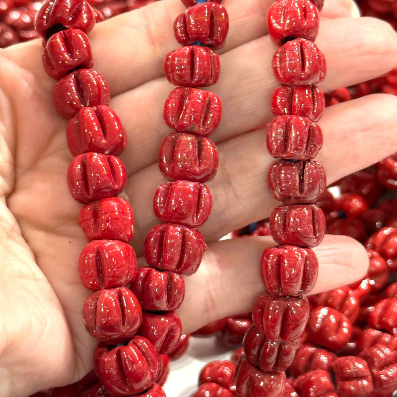 Traditional Turkish Artisan Handmade Pumpkin Glass Beads, Large Hole Glass Beads, 25 Beads in a pack