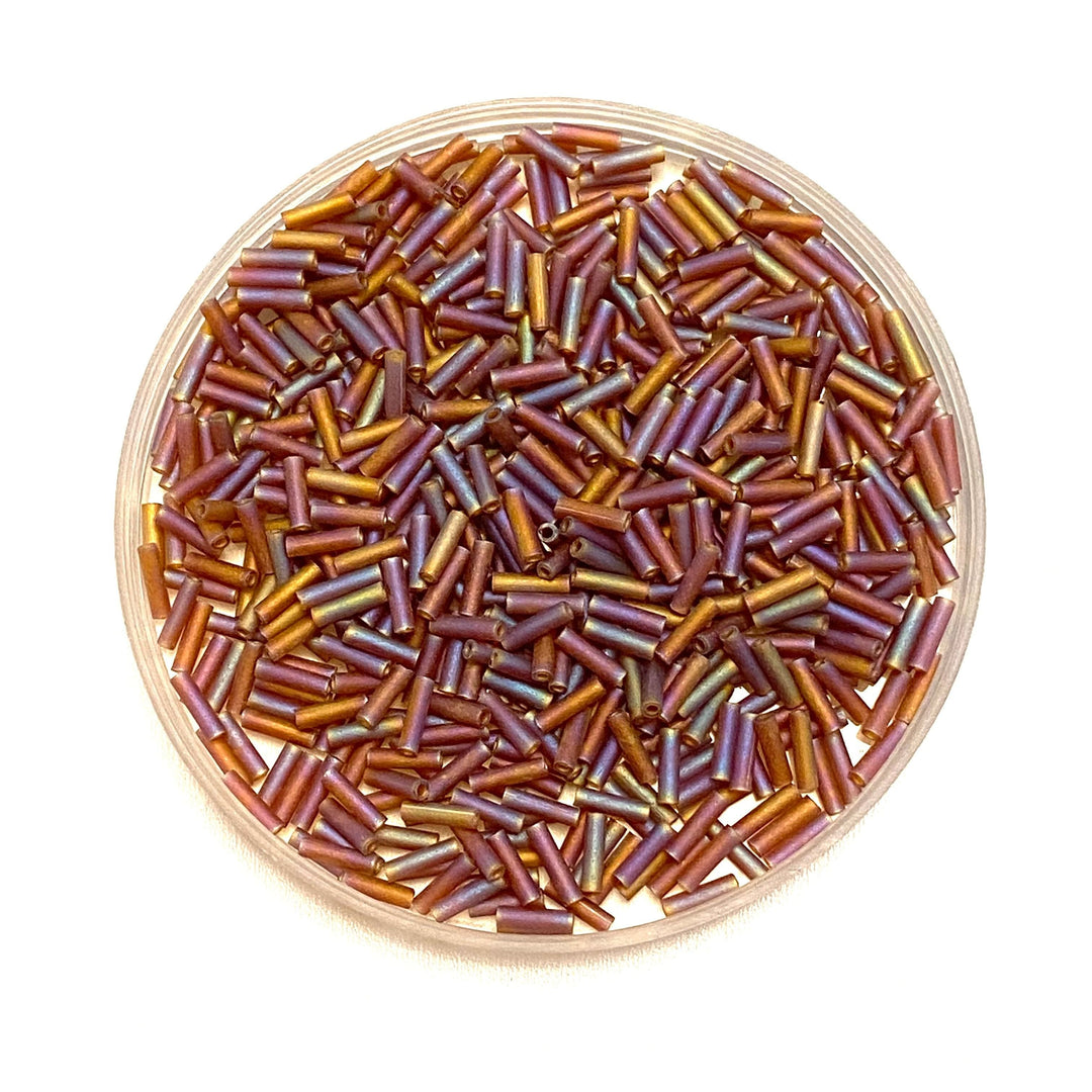 Miyuki Bugles size 6mm 0134FR - Dk Topaz AB Matted, Topaz bugles 6mm,