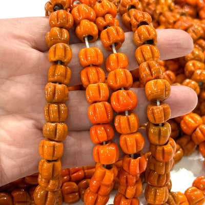 Traditional Turkish Artisan Handmade Pumpkin Glass Beads, Large Hole Glass Beads, 25 Beads in a pack
