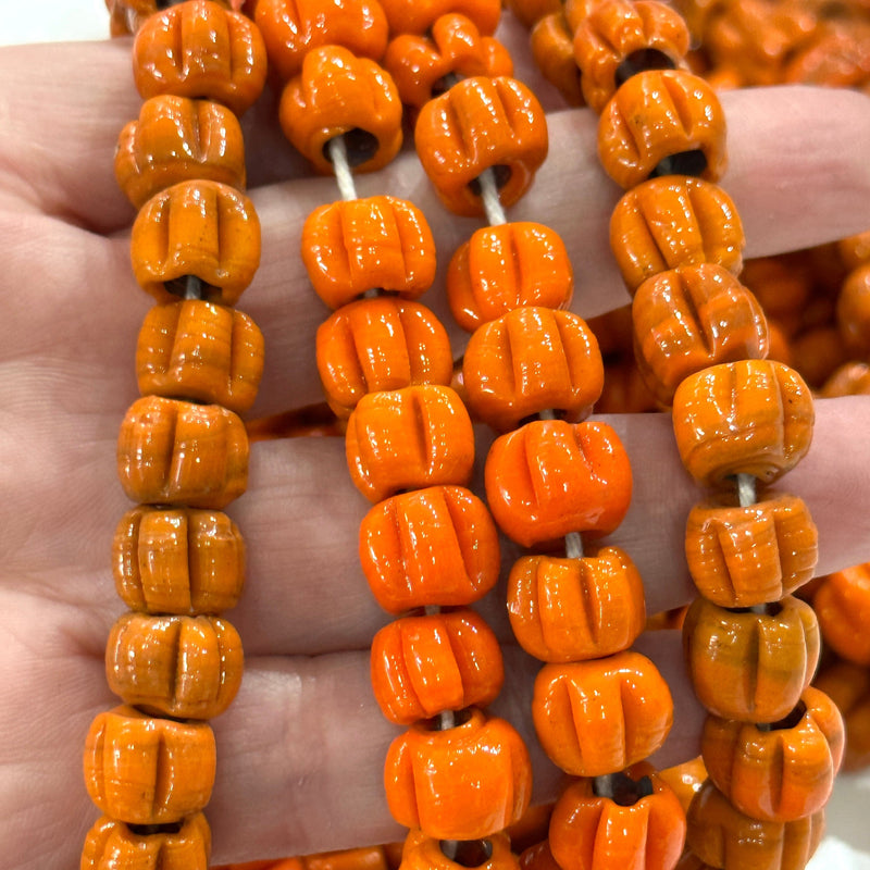 Traditional Turkish Artisan Handmade Pumpkin Glass Beads, Large Hole Glass Beads, 25 Beads in a pack